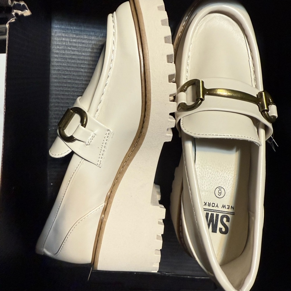 Steve Madden Women's Cream Loafers with Gold Accent